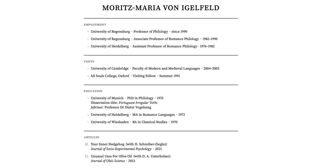 CV produced with template